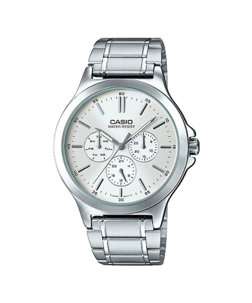 CASIO นาฬิกาคาสิโอ นาฬิกาข้อมือ นาฬิกากันน้ำ นาฬิกาของแท้ ประกันศูนย์ CMG 1 ปี รุ่น MTP-V300D-7 นาฬิกาสีเงิน