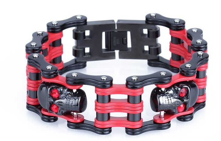 สร้อยข้อมือผู้ชาย สร้อยข้อมือ 316L Stainless Steel สร้อยข้อมือวัยรุ่น ไฮโซ ดีไซน์ เป็นหัวกะโหลก สีดำ ติดคริสตัล ในตา สร้อยข้อมือสำหรับ ผู้ชาย เท่ ๆ 996436