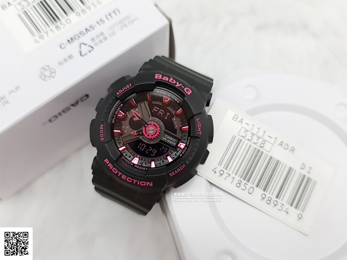 CASIO BABY-G นาฬิกาข้อมือ นาฬิกากันน้ำ นาฬิกาของแท้ ประกันศูนย์ CMG 1 ปี รุ่น BA-111-1A นาฬิกาสีดำ