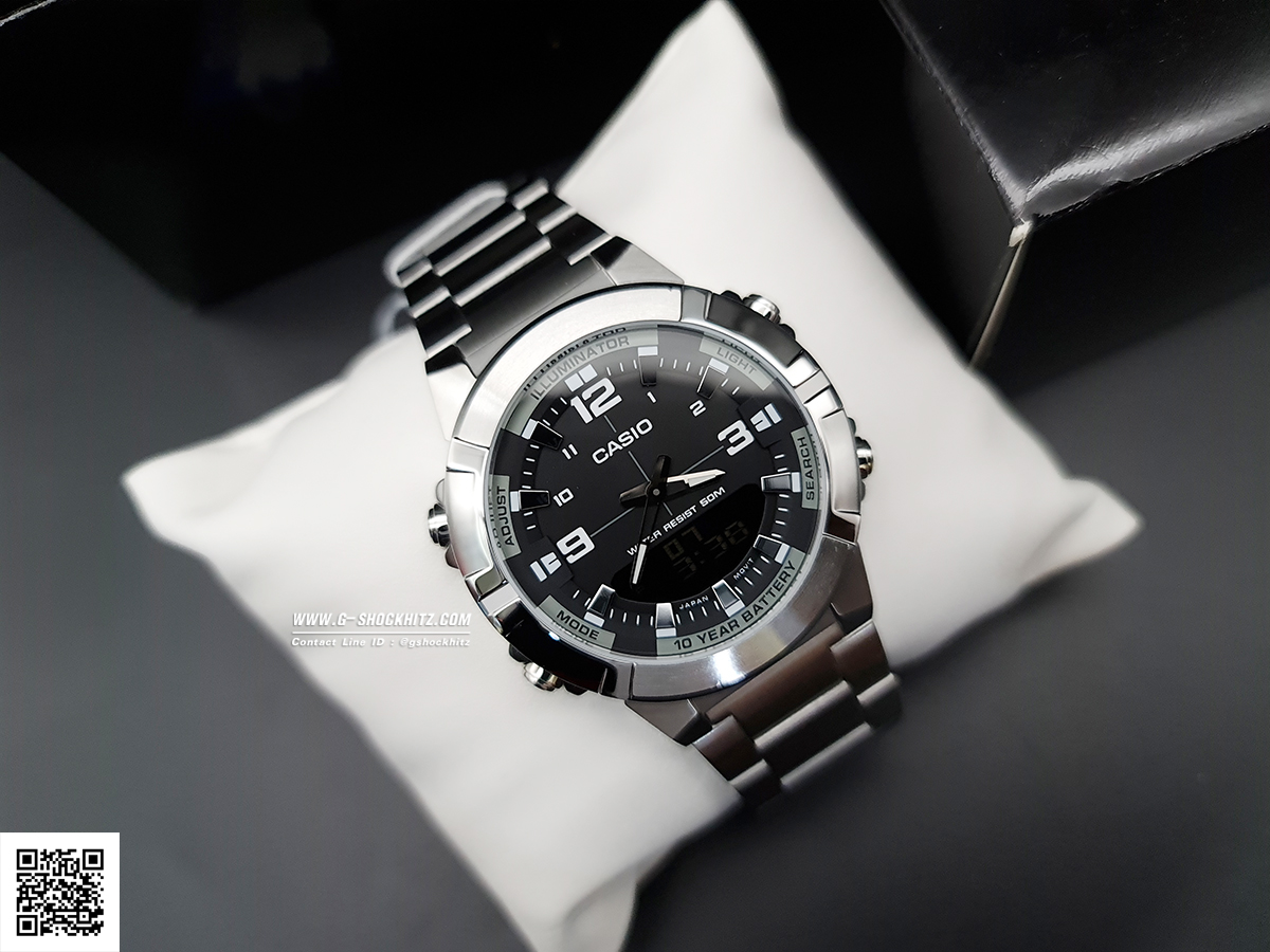 CASIO นาฬิกาคาสิโอ นาฬิกาข้อมือ นาฬิกากันน้ำ นาฬิกาของแท้ ประกันศูนย์ CMG 1 ปี รุ่น AMW-870D-1A นาฬิกาสีเงิน