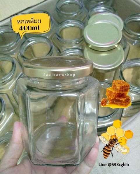 ขวดแก้ว 6 เหลี่ยมใหญ่ 400ml