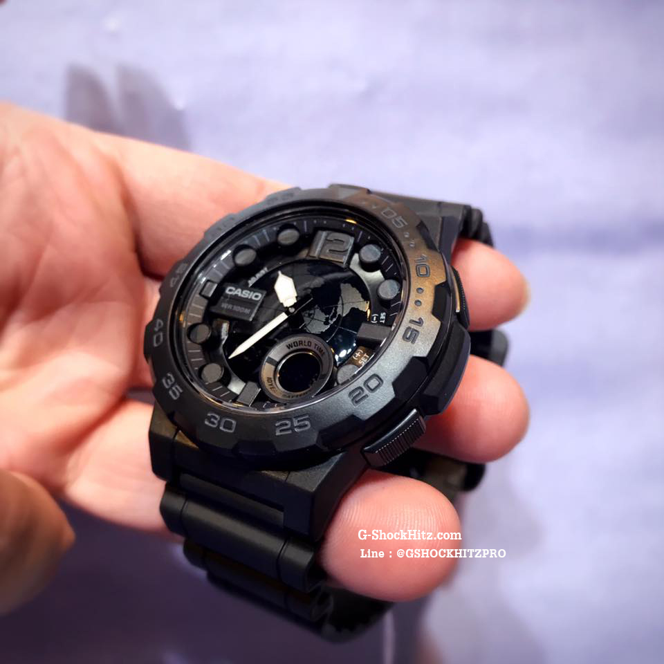 CASIO นาฬิกาคาสิโอ นาฬิกาข้อมือ นาฬิกากันน้ำ นาฬิกาของแท้ ประกันศูนย์ CMG 1 ปี รุ่น AEQ-100W-1B นาฬิกาสีดำ