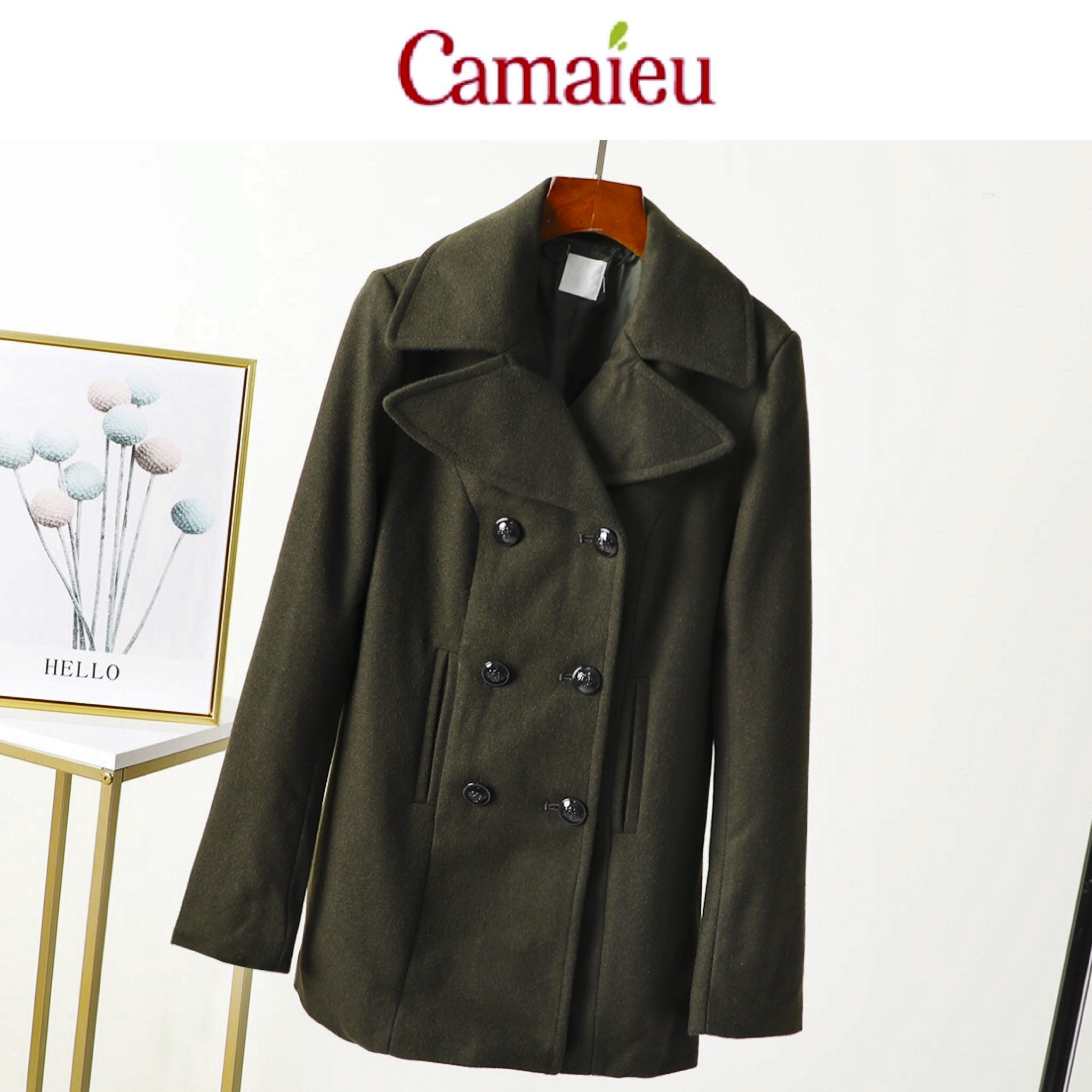 Camaieu เสื้อสูท เสื้อโค้ท สูทกันหนาว เนื้อผ้าสักหลาดวูล สีเขียว Camaieu เขียว