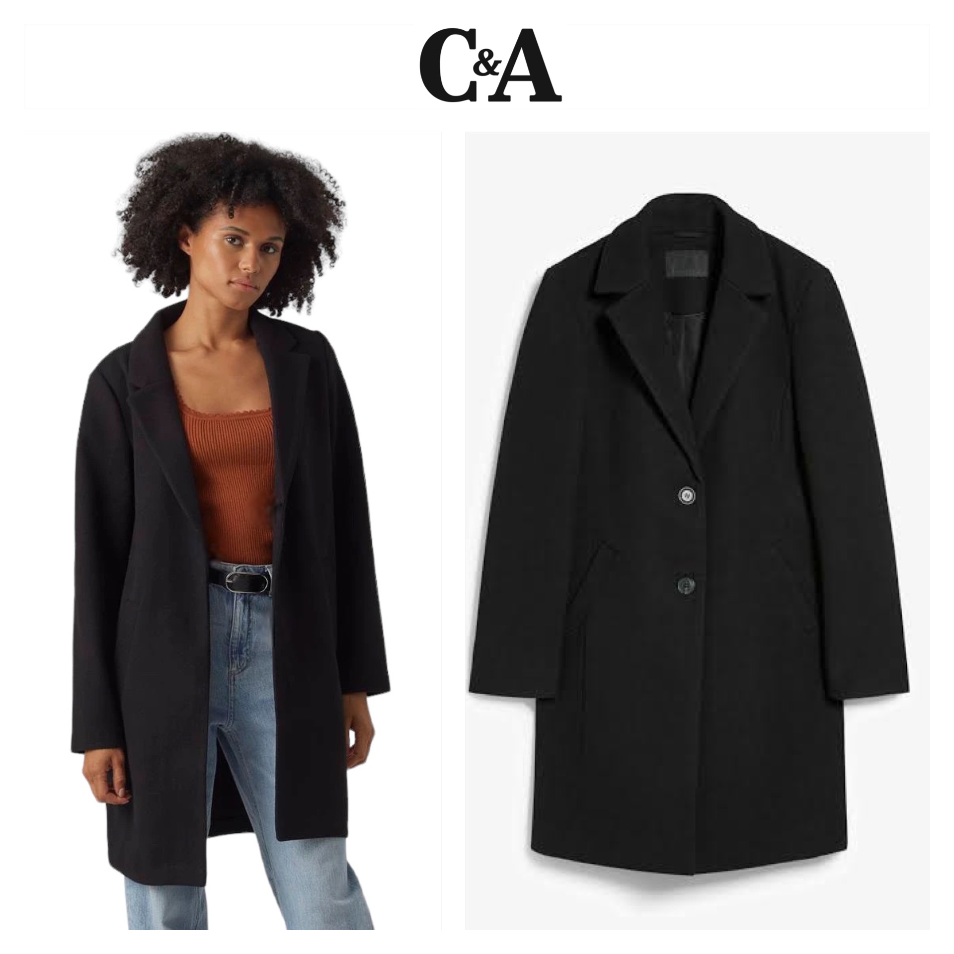 เสื้อโค้ทวูล Trench coat เสื้อโค้ทวูล โค้ทสีดำ แบรนด์ C&A