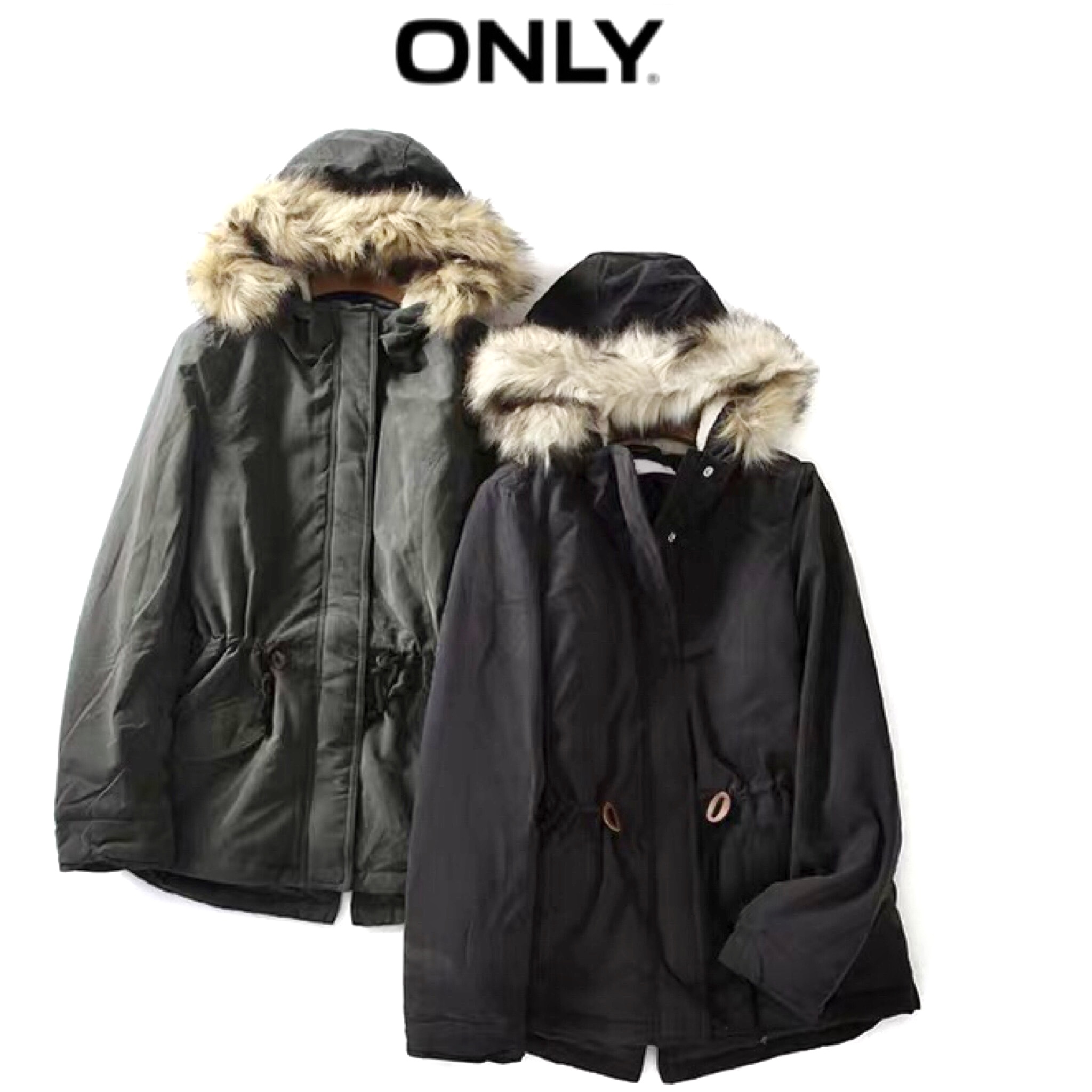 Only เสื้อโค้ทฮู้ดกันหนาว เสื้อปาร์กา parka สีดำ แบรนด์Only (ขนเฟอร์ถอดได้ค่ะ) ดำ
