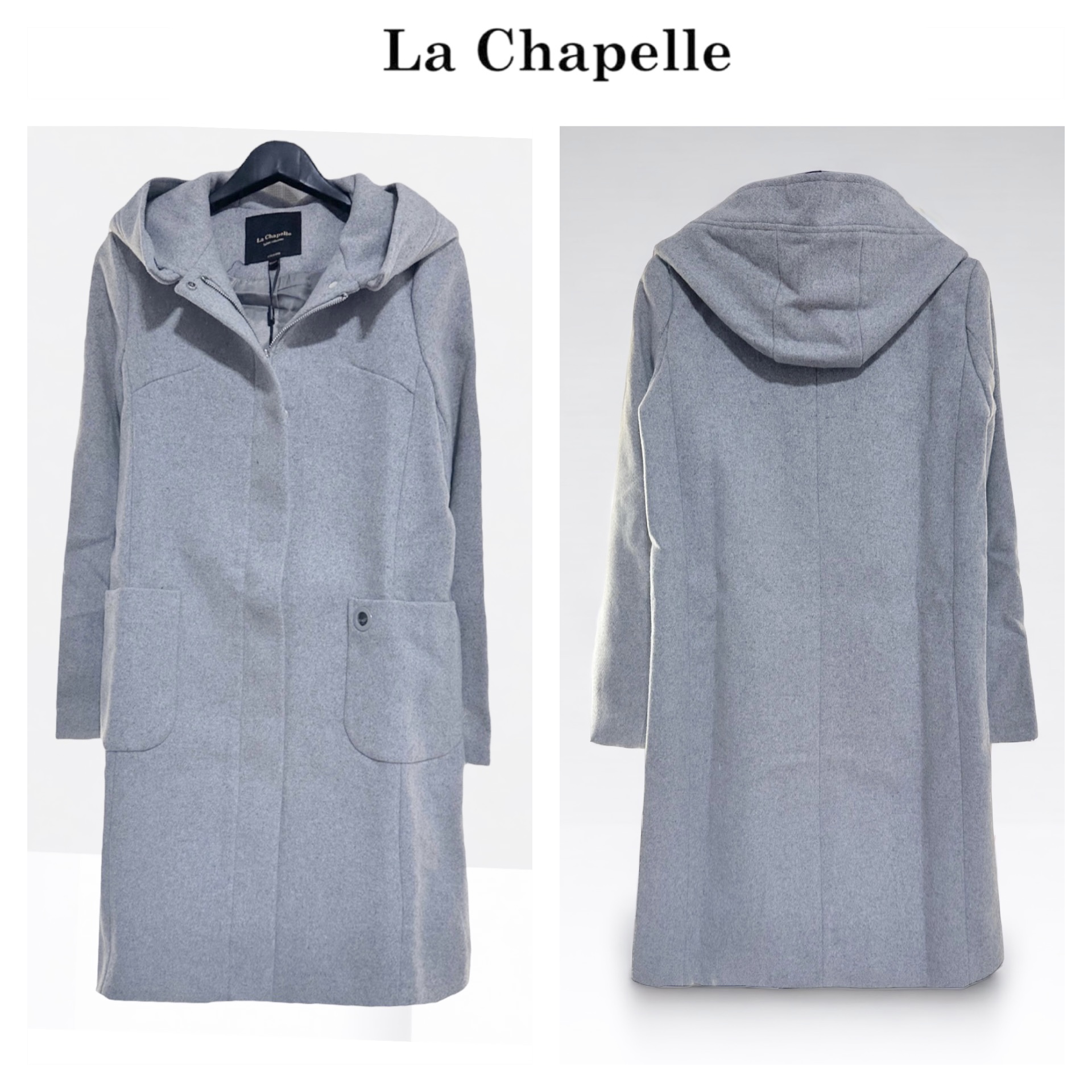 เสื้อโค้ท peacoat เสื้อโค้ทเฟอร์ โค้ทสักหลาดสีเทาอ่อน แบรนด์ La chapelle
