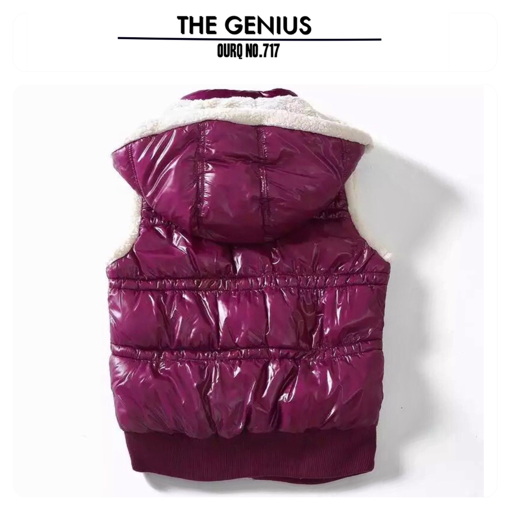 เสื้อกั๊ก หมวกฮูท สีม่วง บุนวม ซับขน อุ่นสีขาวด้านใน แบรนด์The GENIUS OURQ เกาหลี ฮูทถอดได้คะ งานสวย น่ารักมากคะ