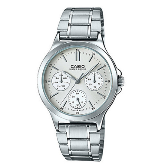 CASIO นาฬิกาคาสิโอ นาฬิกาข้อมือ นาฬิกากันน้ำ นาฬิกาของแท้ ประกันศูนย์ CMG 1 ปี รุ่น LTP-V300D-7A นาฬิกาสีเงิน