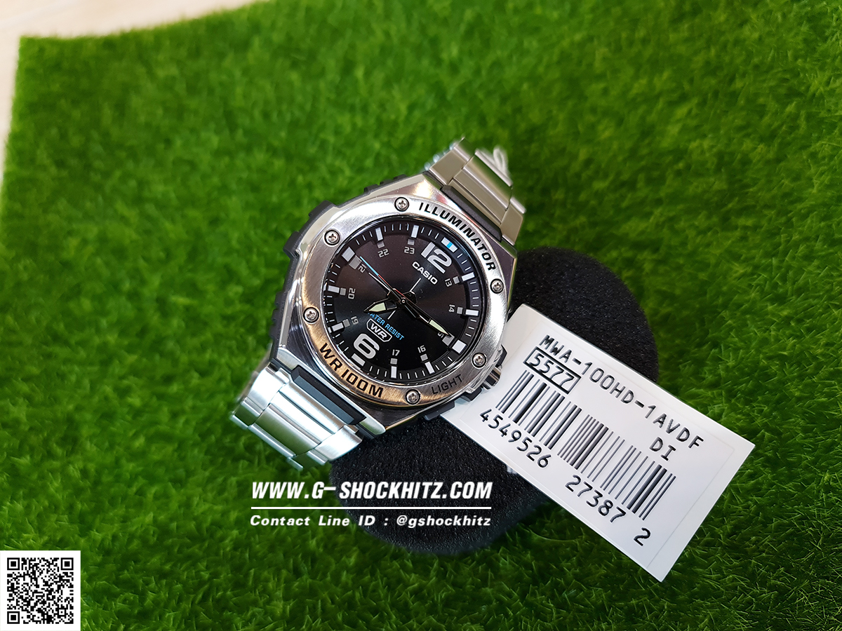 CASIO นาฬิกาคาสิโอ นาฬิกาข้อมือ นาฬิกากันน้ำ นาฬิกาของแท้ ประกันศูนย์ CMG 1 ปี รุ่น MWA-100HD-1A นาฬิกาสีเงิน