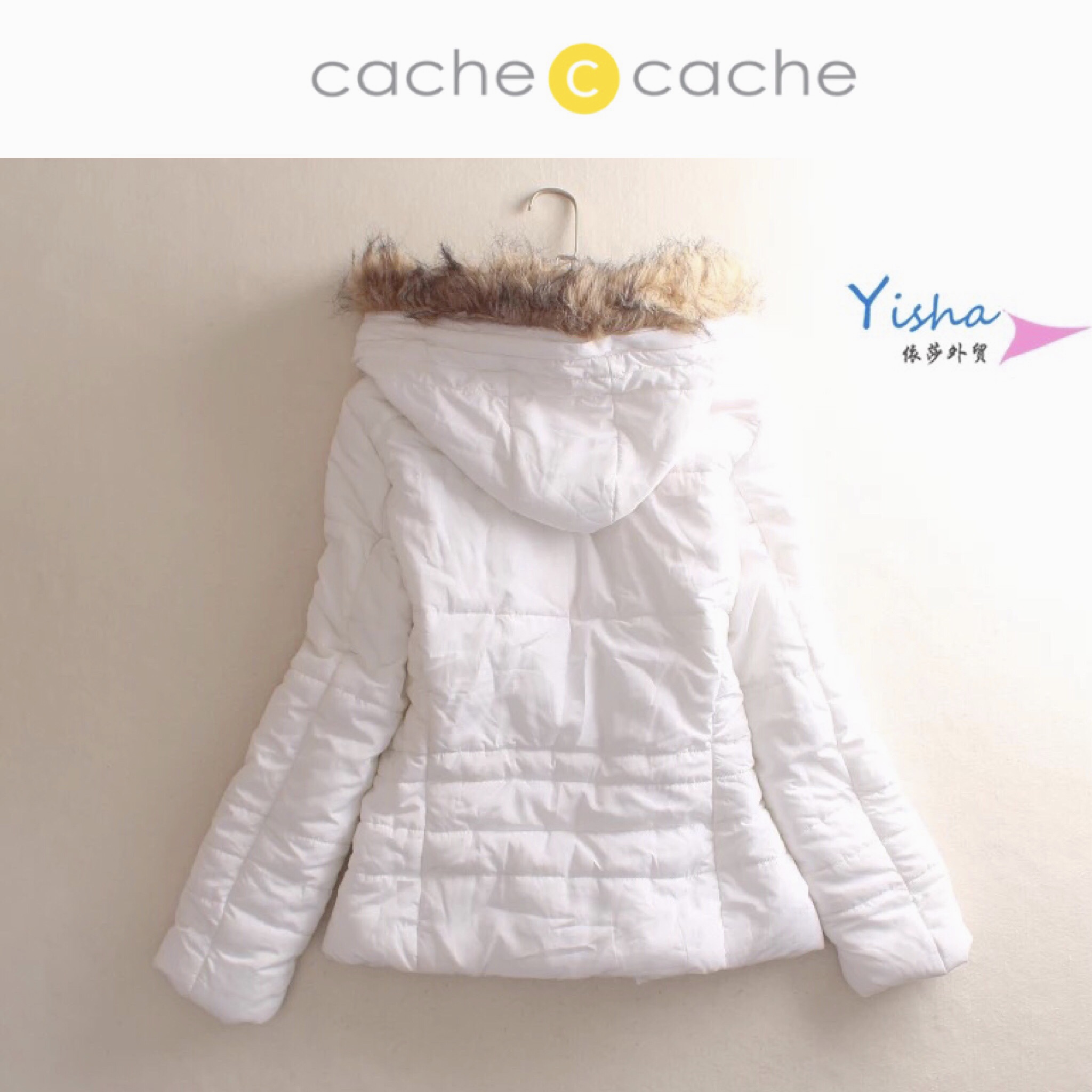 Cache cache เสื้อกันหนาว สีขาว แต่งหมวกฮูท ติดเฟอร์ แบรนด์เนม CACHE CACHE แท้100% คะ Size L/XL