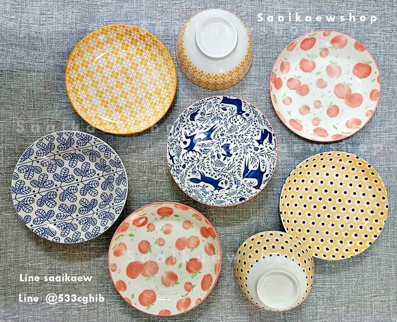จานเซรามิค สไตล์ญี่ปุ่น จานชามลายน่ารัก 8 นิ้ว [พร็อบถ่ายรูป] :จานใส่อาหาร