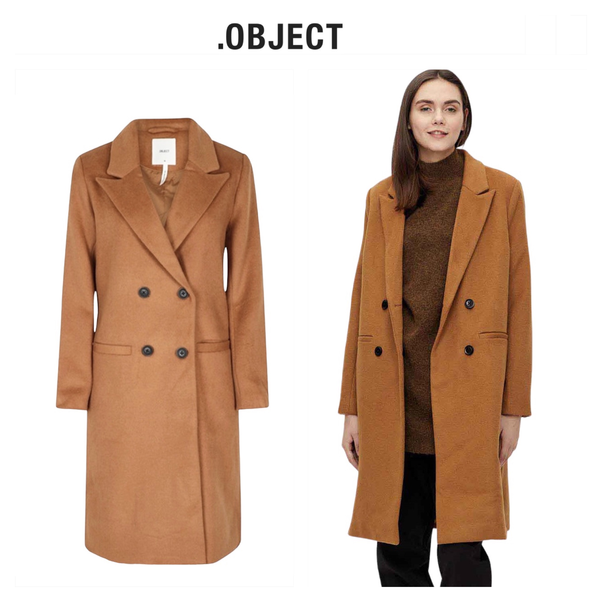 Object เสื้อโค้ท เสื้อกันหนาว เนื้อผ้าสักหลาดวูล สีน้ำตาลขมิ้น แบรนด์ .Object