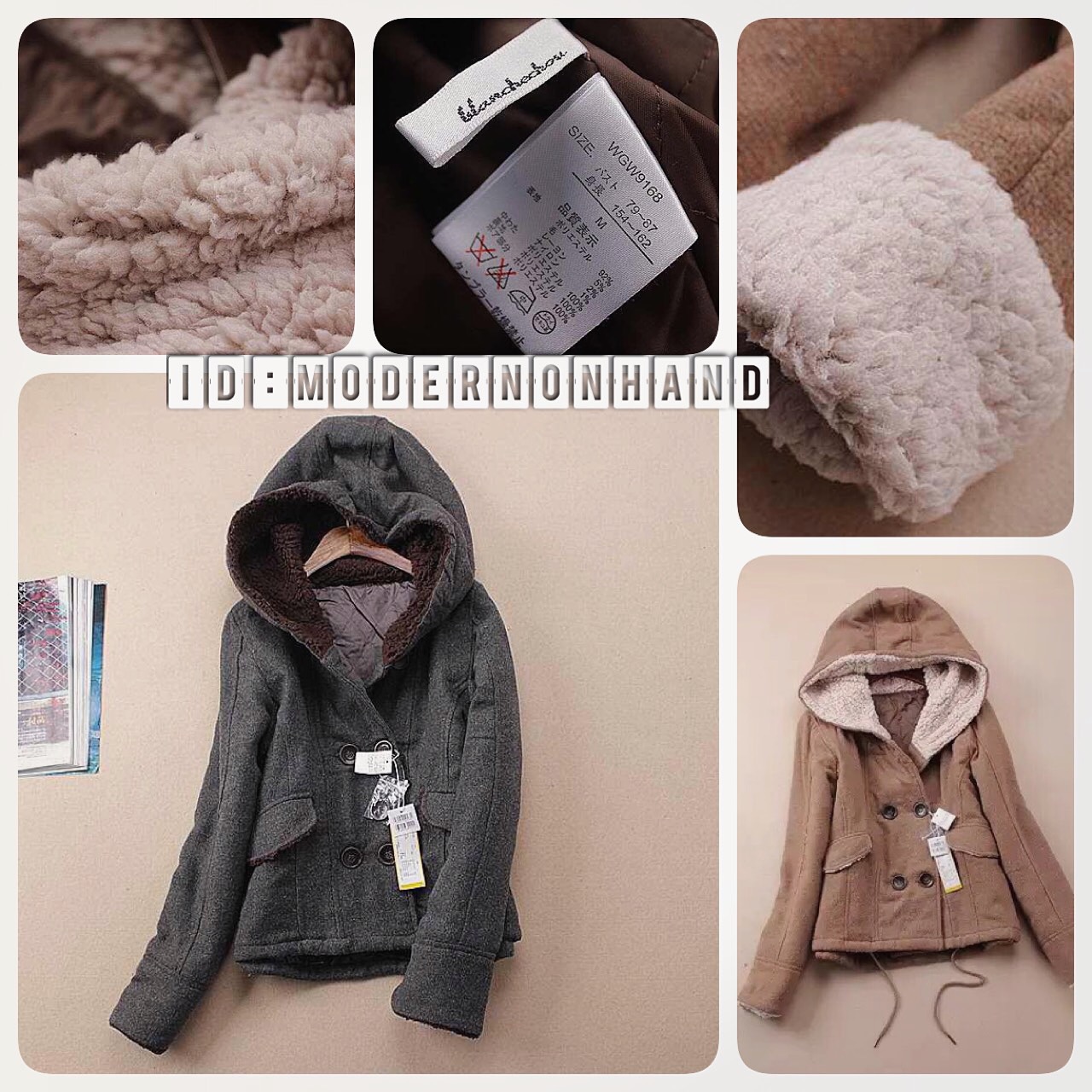 เสื้อกันหนาว ติดฮูท brand name WAnCHECHOU from TOKYOสีเทาเข้ม แต่งซับขนด้านใน แต่งกระดุมสองแถบ Size M เทาดำ