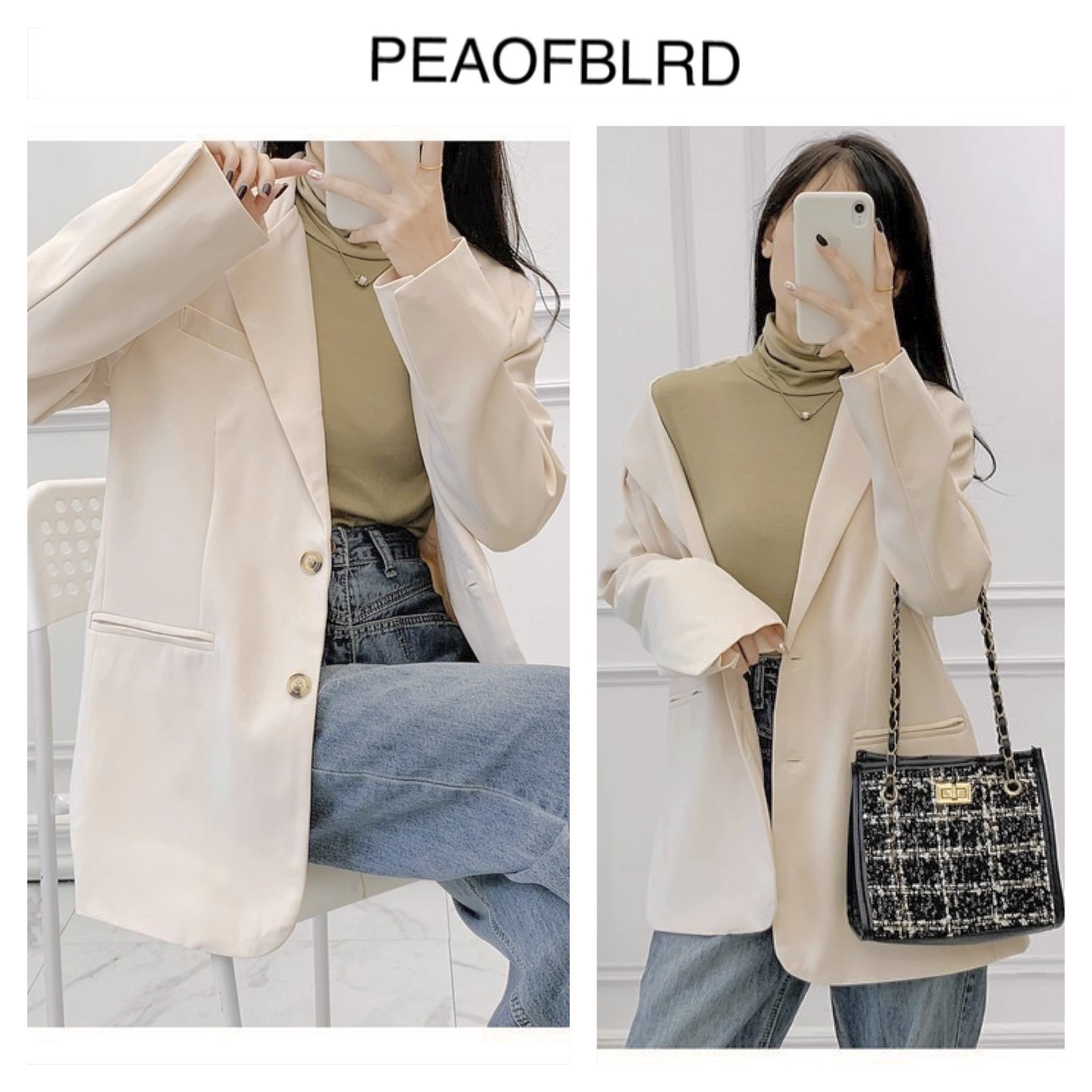 เสื้อโค้ท เสื้อกันหนาว เนื้อผ้าสักหลาดวูล สีครีมเปลือกไข่ แบรนด์ PEAOFBLRD