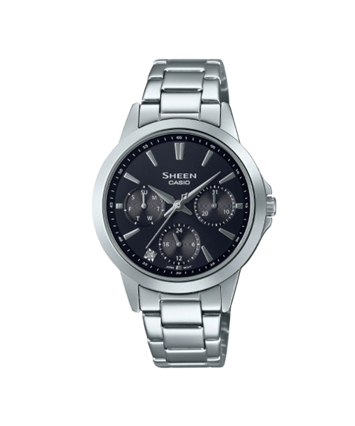 CASIO SHEEN นาฬิกาข้อมือ นาฬิกากันน้ำ นาฬิกาของแท้ ประกันศูนย์ CMG 1 ปี รุ่น SHE-3516D-1A นาฬิกาสีเงิน