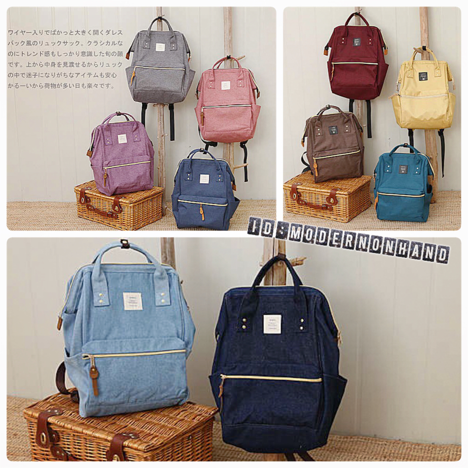 กระเป๋า เป้ สะพายหลัง ANELLO Square Rucksack เนื้อผ้าPolyester canvas กันน้ำ งานเทพ งาน Top mirror (มีซิปหลัง) size large •Large size : กxสxหน :26x38x20cm