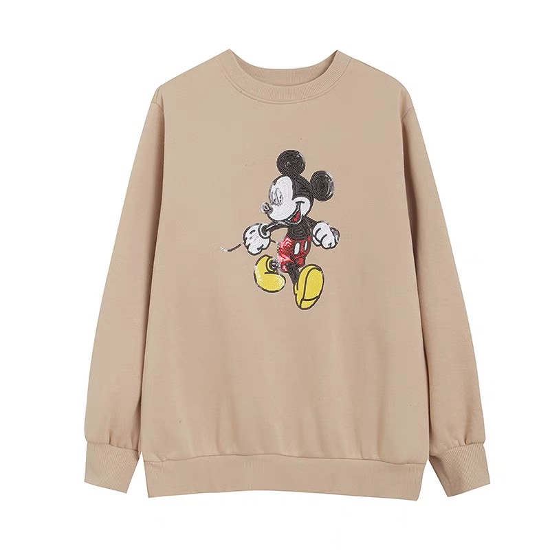Disney เสื้อสเวตเตอร์ เสื้อวอร์ม แขนยาว สีเนื้อ ปักเลื่ิอม MICKEY ยี่ห้อ BREAL ครีมไข่