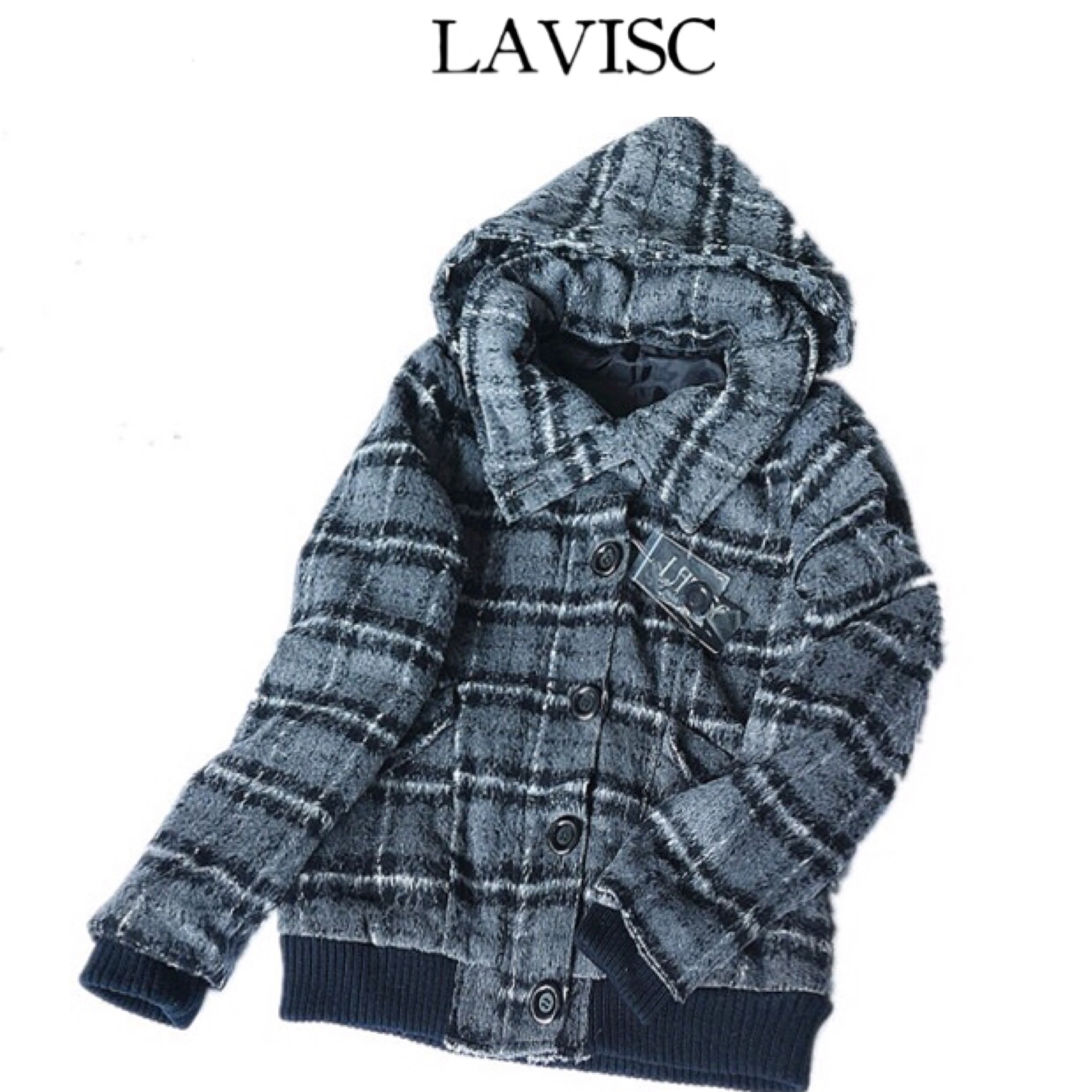 Lavisc เสื้อโค้ท กันหนาว ฮู้ด ลายchecked สีเทาดำ แบรนด์ LAVISC (JAPan) หมวกฮู้ดถอดได้คะ เทาดำ