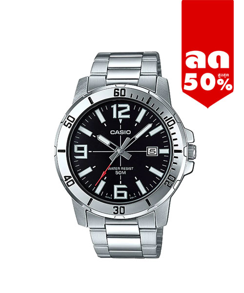 CASIO MID YEAR SALE นาฬิกาคาสิโอ พร้อมส่ง นาฬิกาข้อมือ นาฬิกากันน้ำ นาฬิกาของแท้ BTS ประกันศูนย์ CMG 1 ปี รุ่น MTP-VD01D-1B นาฬิกาสีเงิน