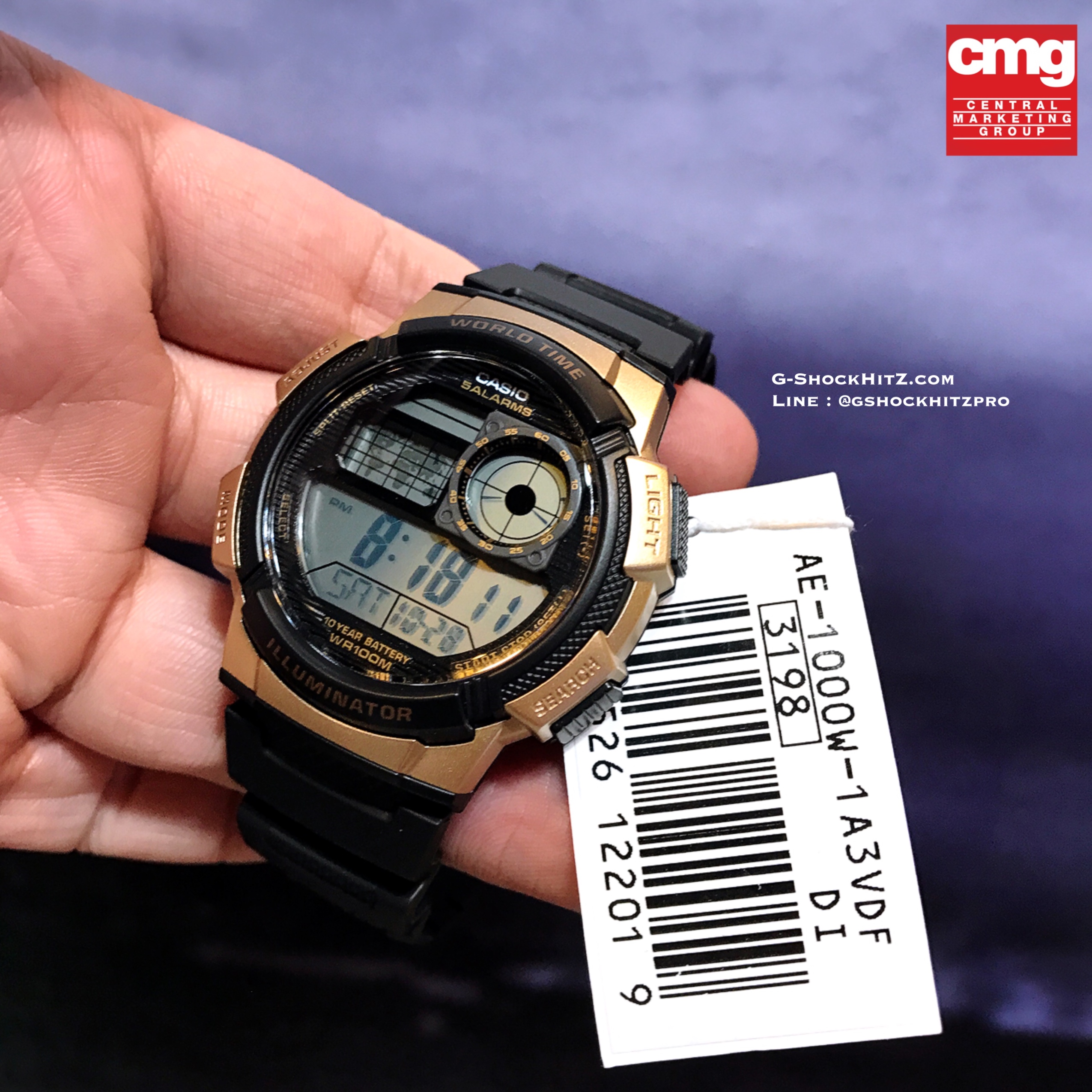 CASIO นาฬิกาคาสิโอ นาฬิกาข้อมือ นาฬิกากันน้ำ นาฬิกาของแท้ ประกันศูนย์ CMG 1 ปี รุ่น AE-1000W-1A3 นาฬิกาสีดำ