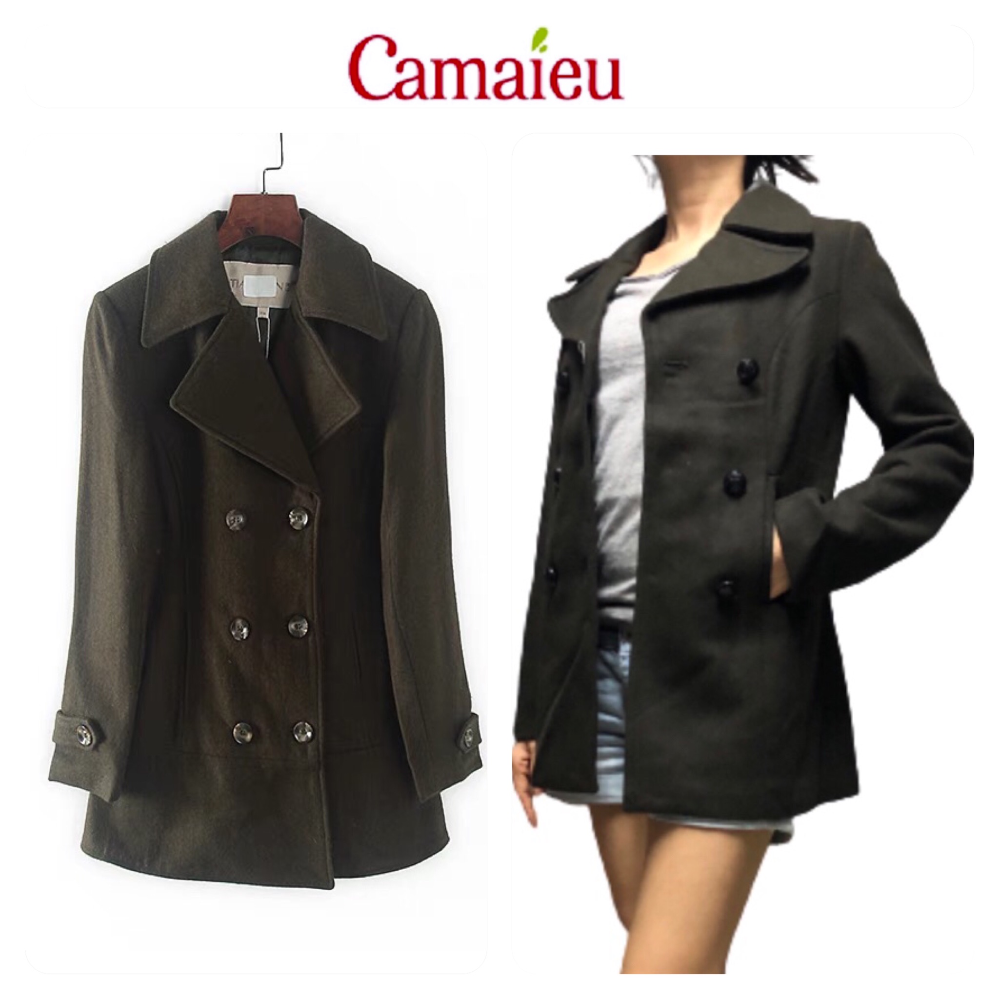 Camaieu เสื้อสูท เสื้อโค้ท สูทกันหนาว เนื้อผ้าสักหลาดวูล สีเขียว Camaieu เขียว