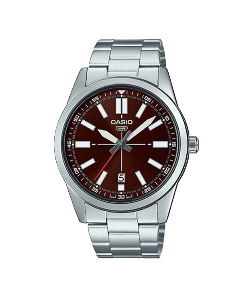CASIO นาฬิกาคาสิโอ นาฬิกาข้อมือ นาฬิกากันน้ำ นาฬิกาของแท้ ประกันศูนย์ CMG 1 ปี รุ่น MTP-VD02D-5E นาฬิกาสีเงิน