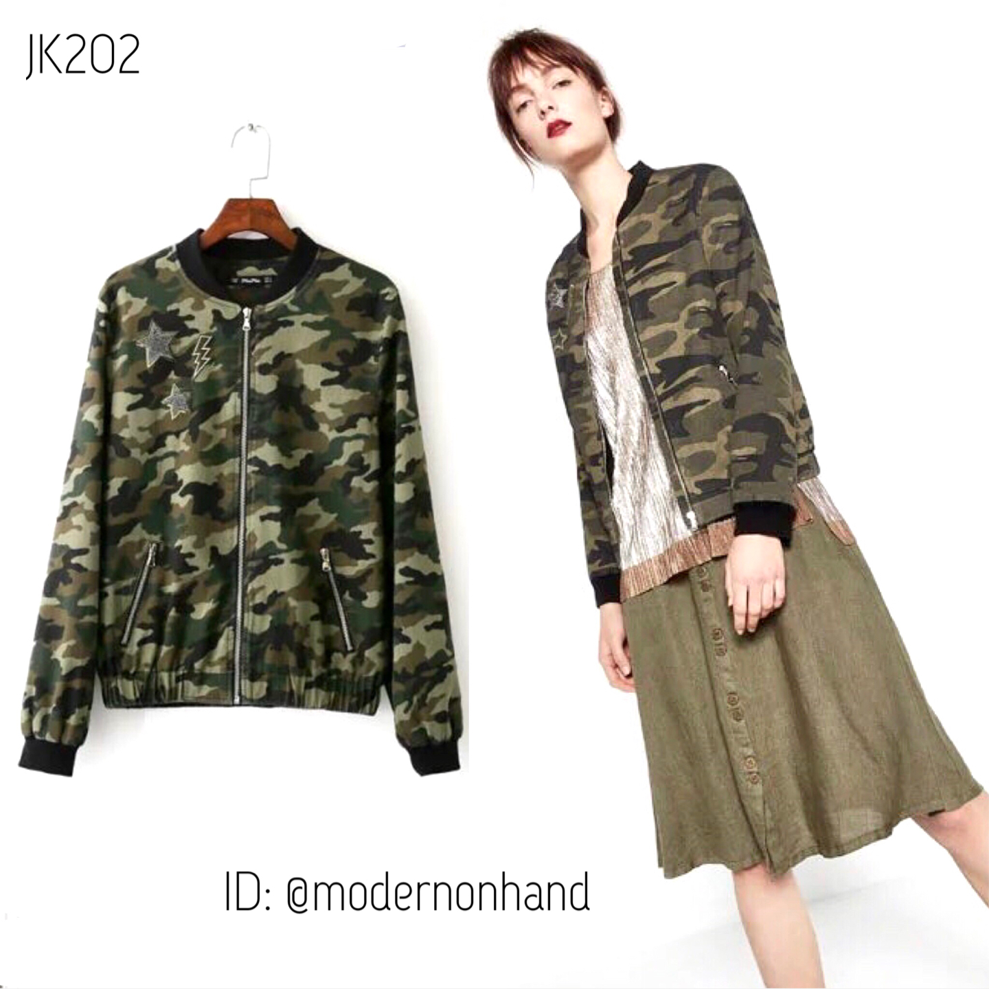 เสื้อแจ็คเก็ต เสื้อนอก เสื้อคลุม ลายทหาร ลายพราง คาโม สีเขียว สวย แนว เท่ห์มากๆคะ ลายพราง