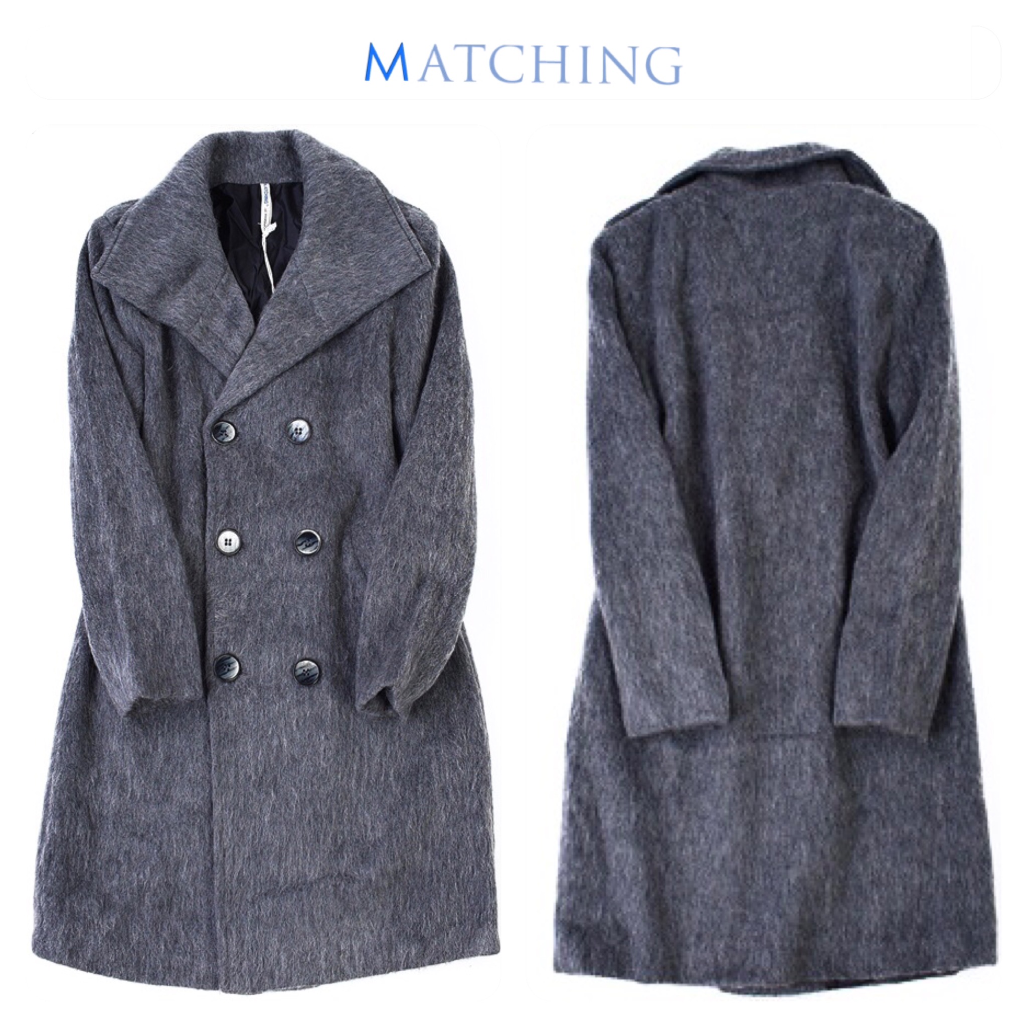 Matching เสื้อโค้ดกันหนาว trench coat เสื้อกันหนาว สักหลาด ผสมวูล สีเทา แต่งคอปก กระดุมสองแถว แบรนด์MATCHING