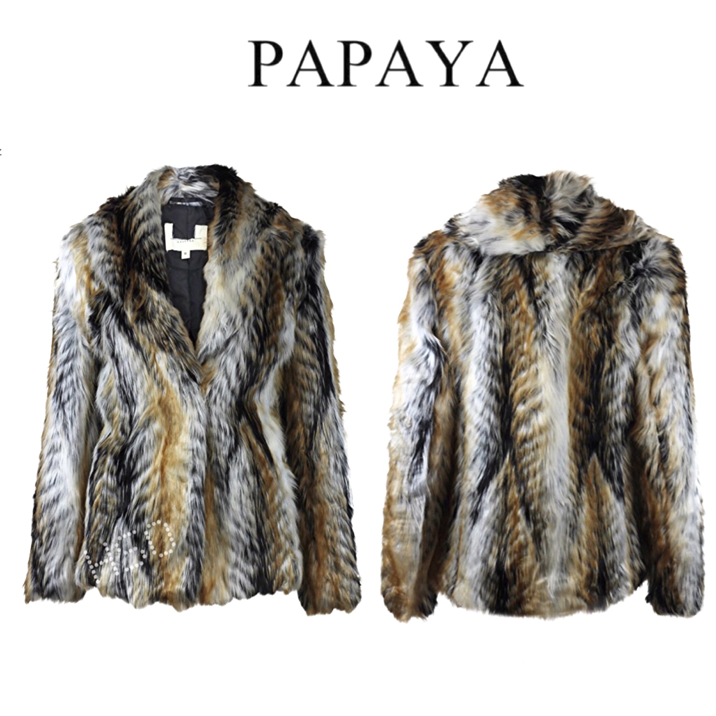 Papaya เสื้อนอก แต่งขน เสื้อกันหนาวขนเฟอร์ สีน้ำตาล งานพรีเมี่ยม แบรนด์ PAPAYA แท้ งานสวย ขนนุ่ม หรูมาก คะ SiZe M/L/XL