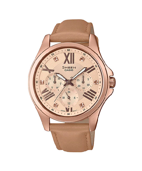 CASIO SHEEN นาฬิกาข้อมือ นาฬิกากันน้ำ นาฬิกาของแท้ ประกันศูนย์ CMG 1 ปี รุ่น SHE-3806GL-9A นาฬิกาสีน้ำตาล