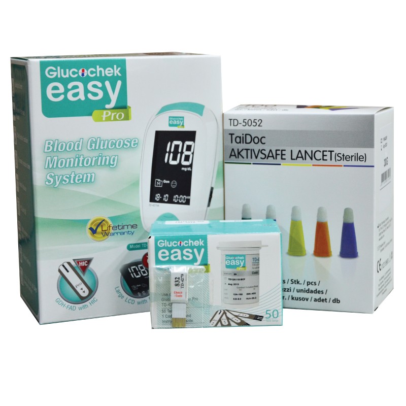เครื่องตรวจวัดน้ำตาลในเลือด / เบาหวาน Glucochek Easy Pro กลูโคเช็ค อีซี่ โปร รับประกันตลอดอายุการใช้งาน แถมฟรี แถบตรวจ 50 ชิ้น /เข็มปริง 100 ชิ้น