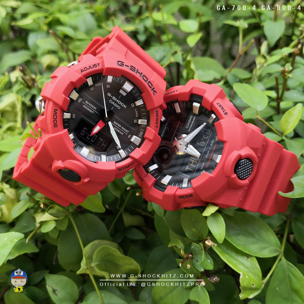 CASIO G-SHOCK นาฬิกาข้อมือ นาฬิกากันน้ำ นาฬิกาของแท้ ประกันศูนย์ CMG 1 ปี รุ่น GA-700-4 / GA-800-4 นาฬิกาสีแดง