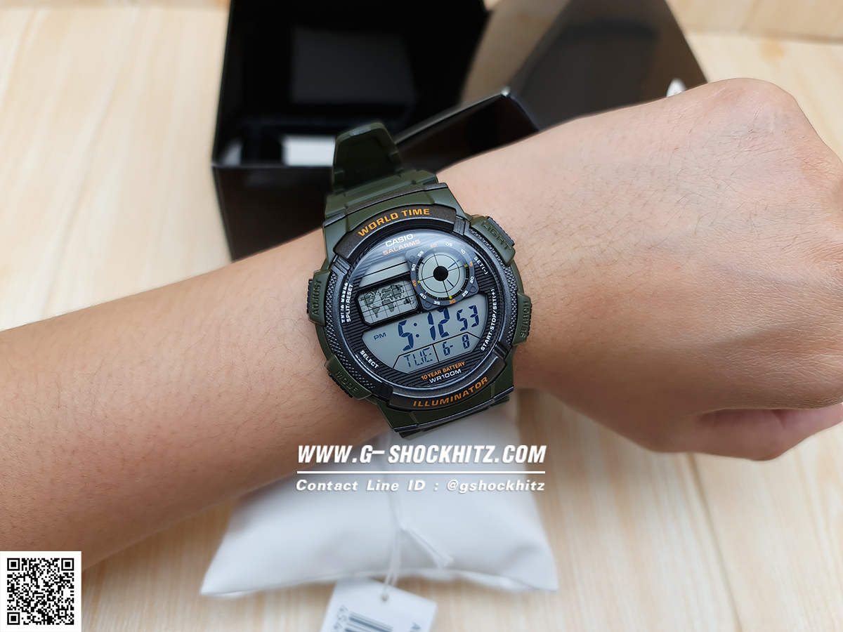 CASIO นาฬิกาคาสิโอ นาฬิกาข้อมือ นาฬิกากันน้ำ นาฬิกาของแท้ ประกันศูนย์ CMG 1 ปี รุ่น AE-1000W-3A นาฬิกาสีเขียว