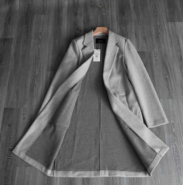 เสื้อโค้ท เสื้อโค้ทกันหนาว โค้ทวูล tailored knot coat สีเบจ แบรนด์ STRADIVARIUS สำเนา