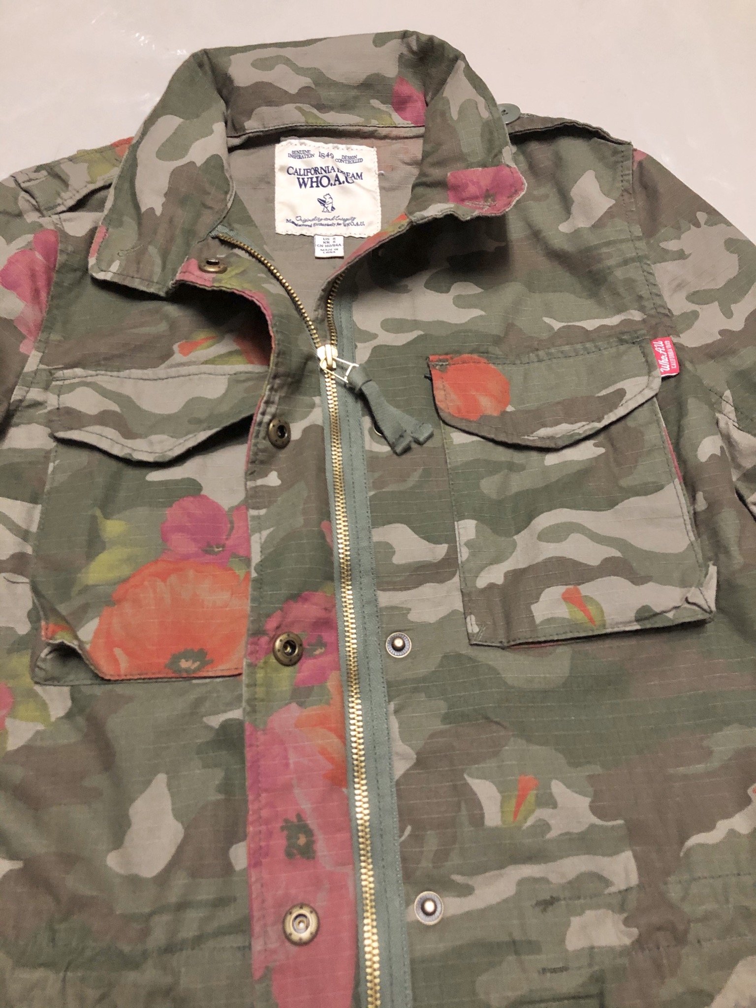 Who.au เสื้อนอกทหาร เสื้อแจ็คเก็ต ลายพรางFlora camo แนวทหาร แพทเทินสวย เท่ห์ มาก แบรนด์Who.Au คะ สำเนา สำเนา สำเนา สำเนา สำเนา เขียว