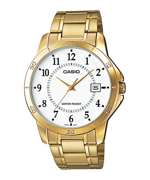 CASIO นาฬิกาคาสิโอ นาฬิกาข้อมือ นาฬิกากันน้ำ นาฬิกาของแท้ ประกันศูนย์ CMG 1 ปี รุ่น MTP-V004G-7B นาฬิกาทอง