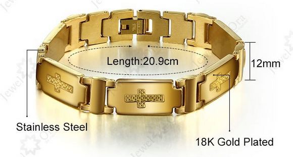 สร้อยข้อมือผู้ชาย สร้อยข้อมือทอง สร้อยข้อมือ 316L Stainless Steel สลักลาย ไม้กางเขน สีทอง สุดหรู เส้นหนา สี่เหลี่ยม ไม้กางเขน ทุกข้อ 567037