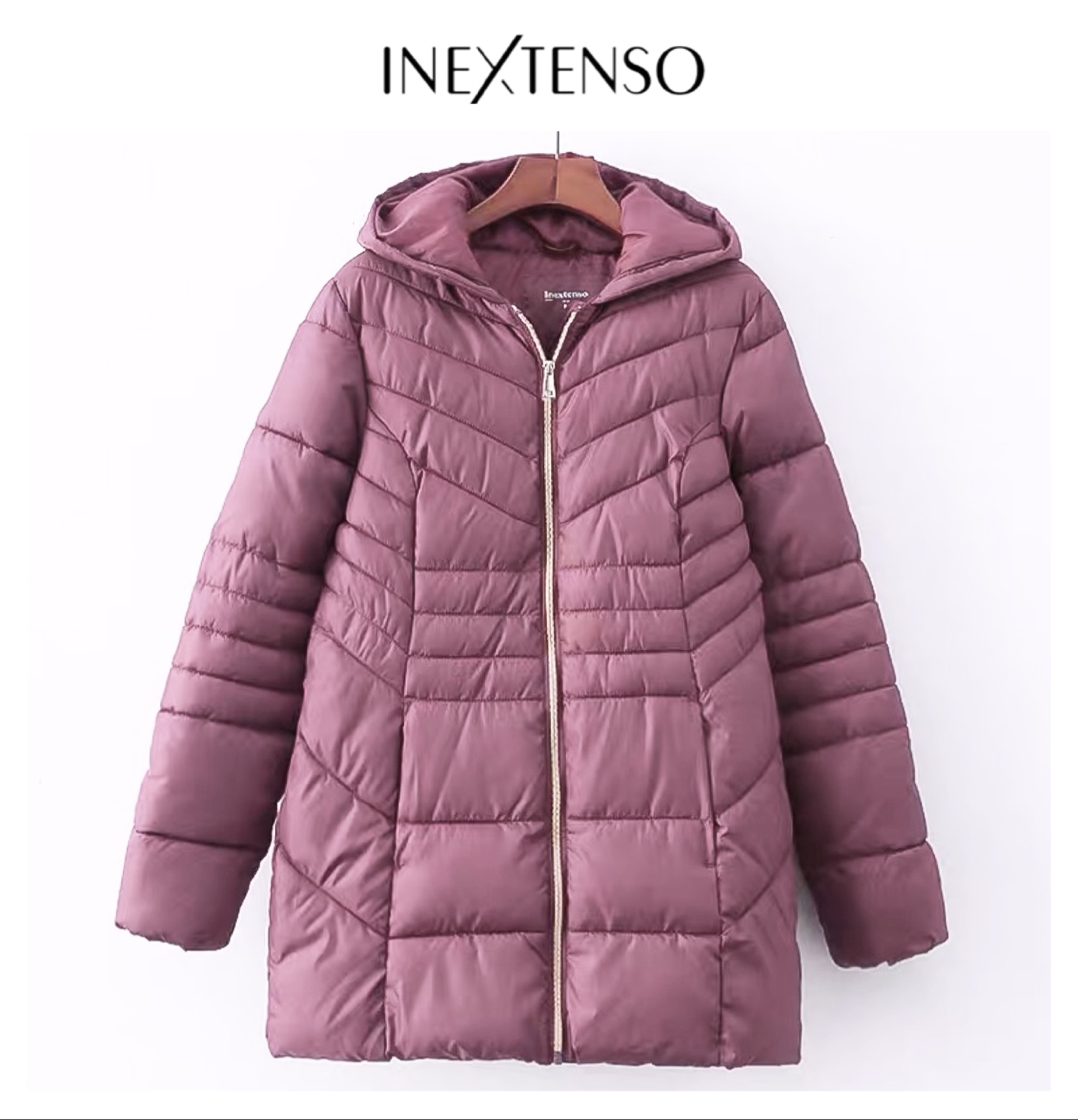 เสื้อกันหนาว เสื้อฮู้ดเฟอร์ บุนวมอุ่น สีแดง แบรนด์ INEXTENSO (padded puffer coat สำเนา