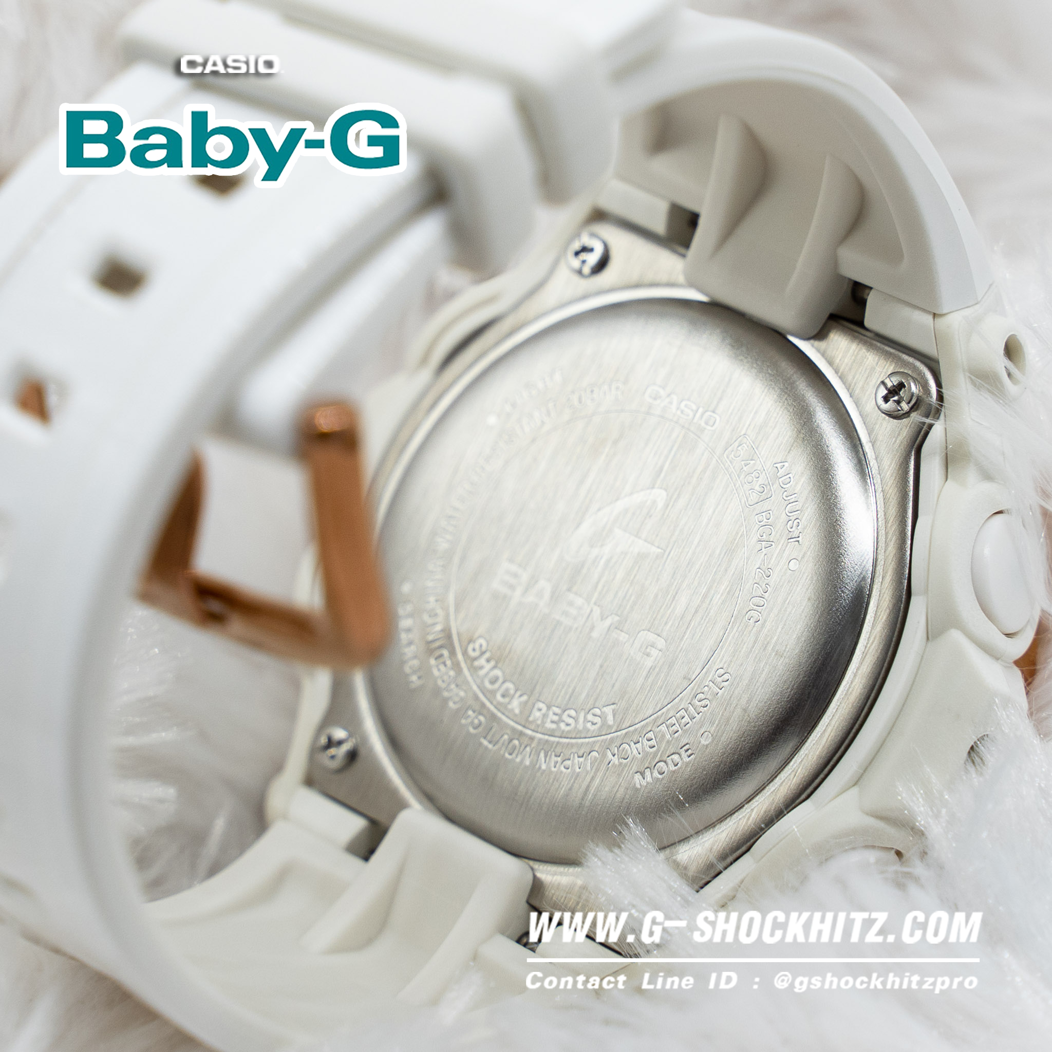 CASIO BABY-G นาฬิกาข้อมือ นาฬิกากันน้ำ นาฬิกาของแท้ ประกันศูนย์ CMG 1 ปี รุ่น BGA-220G-7A นาฬิกาสีขาว