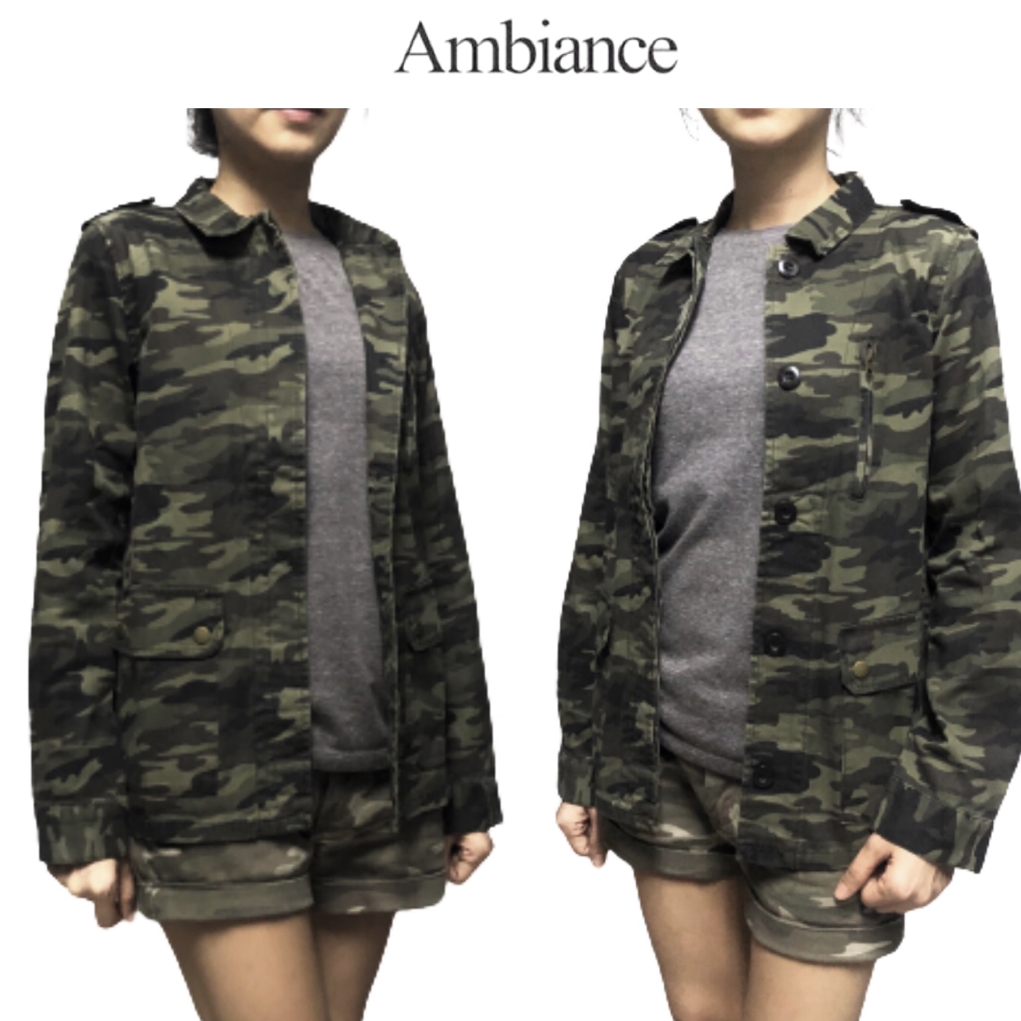 Ambiance เสื้อทหาร เสื้อแจ็คเก็ตเขียวทหาร เสื้อนอกแนวทหาร ambiance แพทเทินสวย เท่ห์มาก คะ สำเนา สำเนา เขียว