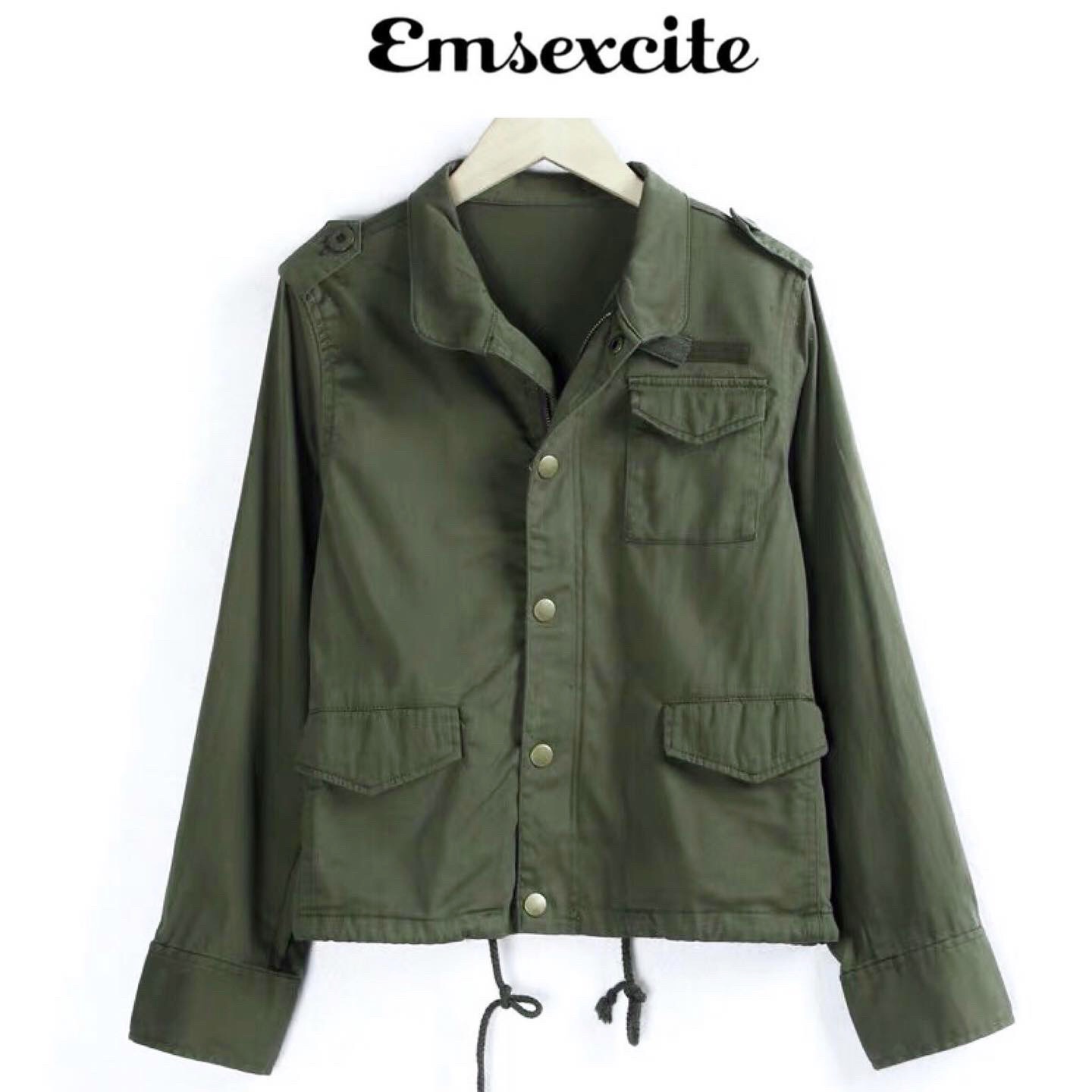 Emsexcite เสื้อทหาร เสื้อฮู้ดเขียวทหาร เสื้อนอกแนวทหาร แพทเทินสวย เท่ห์มาก แบรน์EMSEXCITE (JAPAN)คะ เขียว