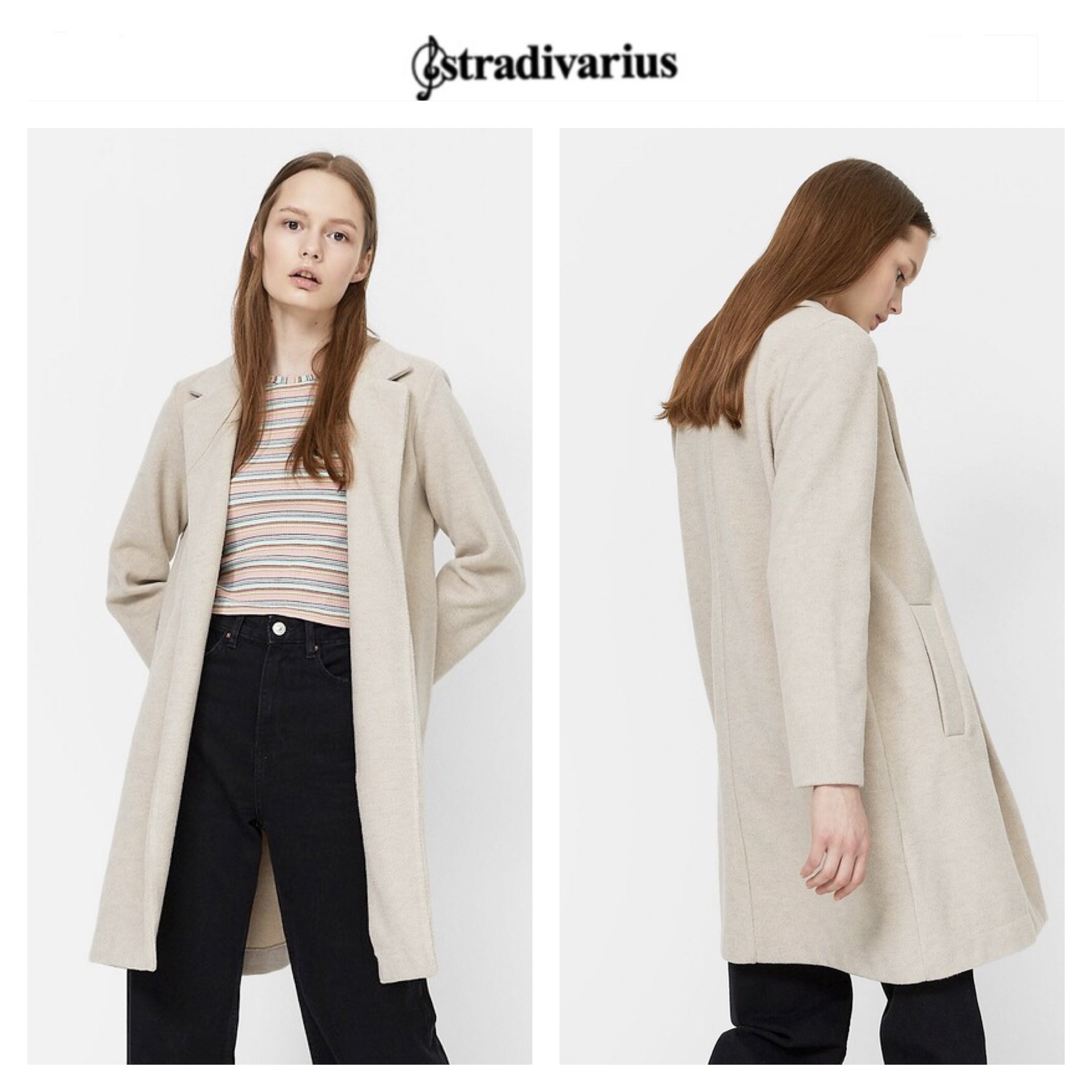 เสื้อโค้ท เสื้อโค้ทกันหนาว โค้ทวูล tailored knot coat สีเบจ แบรนด์ STRADIVARIUS สำเนา