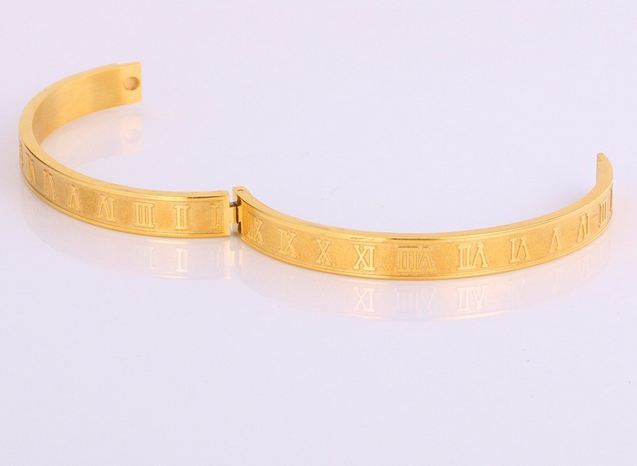 กำไลข้อมือ ผู้หญิง กำไลข้อมือ 316L Stainless Steel กำไลทอง แกะลาย ตัวเลข โรมัน สีทอง และ สีเงิน กำไล ข้อมือ ทอง ใส่ได้ทุกโอกาส 726061