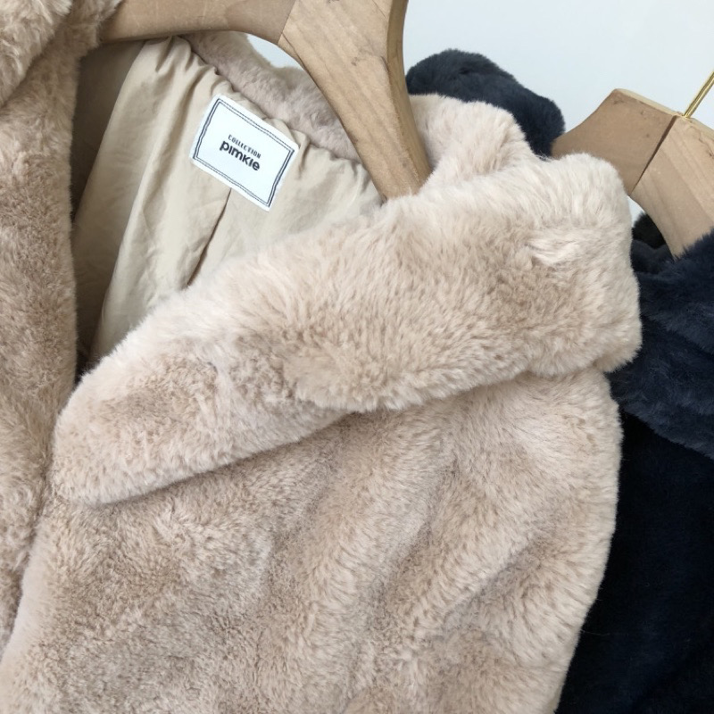 เสื้อเฟอร์กันหนาว หมวกฮู้ด เสื้อขน Fluffy coat แบรนด์ pimkie ดำ