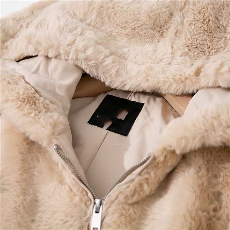 pepco เสื้อเฟอร์กันหนาว หมวกฮู้ด เสื้อขน FLUFFY Coat แบรนด์ PEPCO ดำ / เบจ