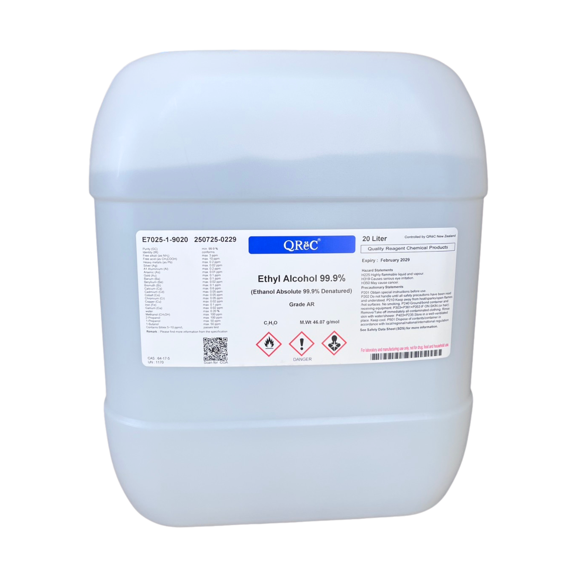 Ethyl Alcohol 99.9%, AR(PE) 20 L. QReC™