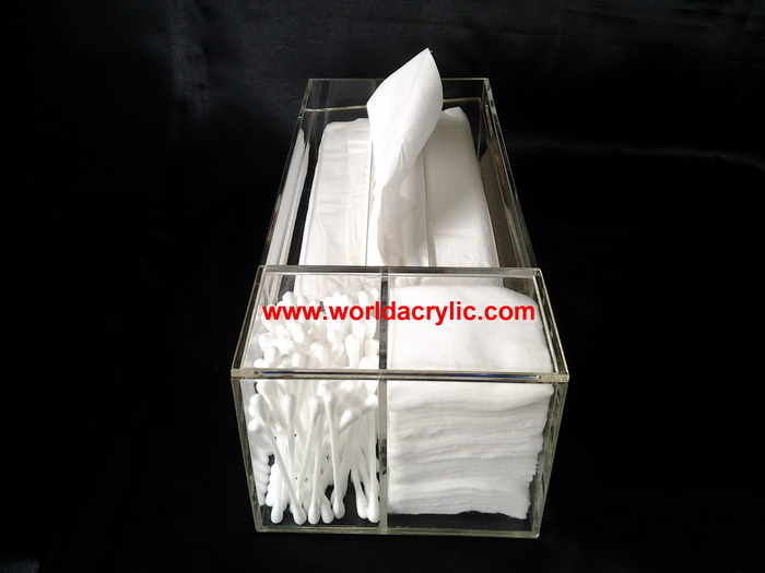 กล่องทิชชู่พร้อมช่องใส่สำลี+ไม้ปั่นหู/ Acrylic Tabletop Tissue