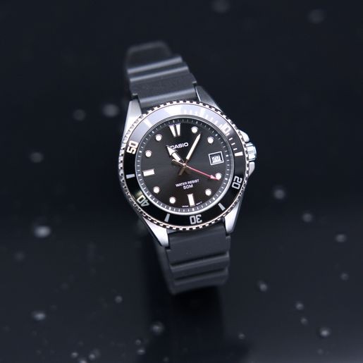 CASIO นาฬิกาคาสิโอ นาฬิกาข้อมือ นาฬิกากันน้ำ นาฬิกาของแท้ ประกันศูนย์ CMG 1 ปี รุ่น MDV-10-1A1 นาฬิกาสีดำ