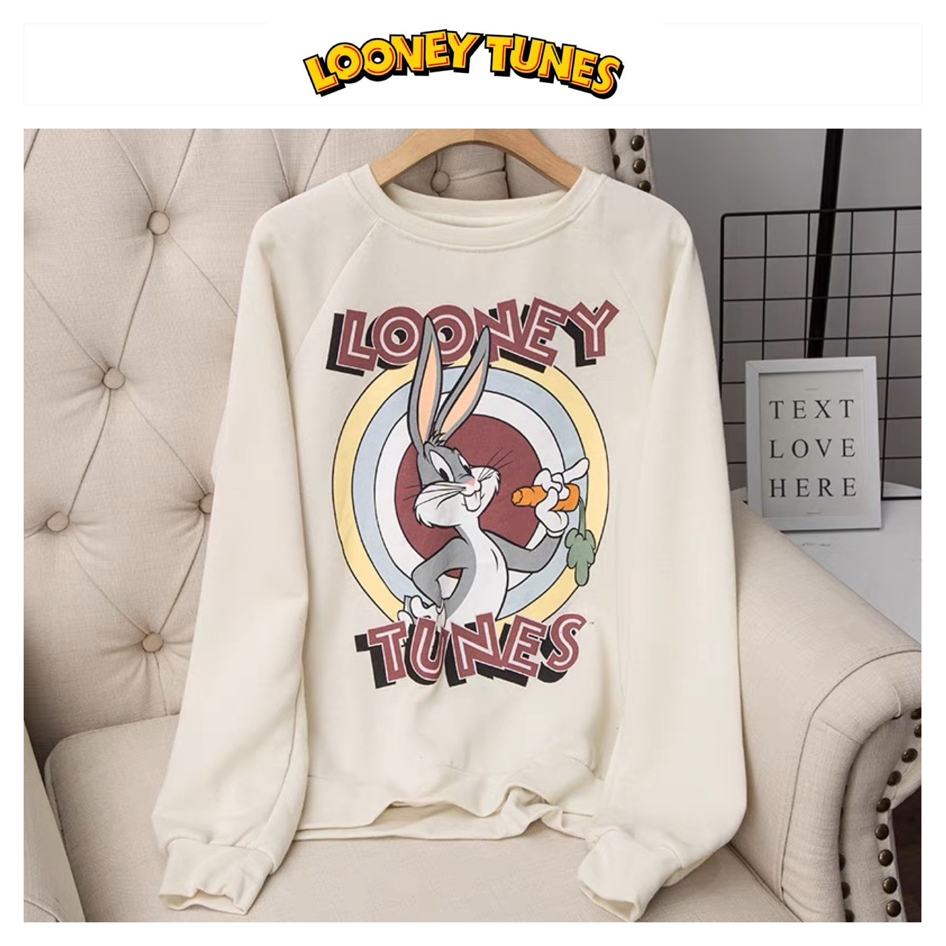 Looney toon เสื้อยืดแขนยาว สีเทา สกรีนLooney toon งานDISNEY สำเนา ครีม