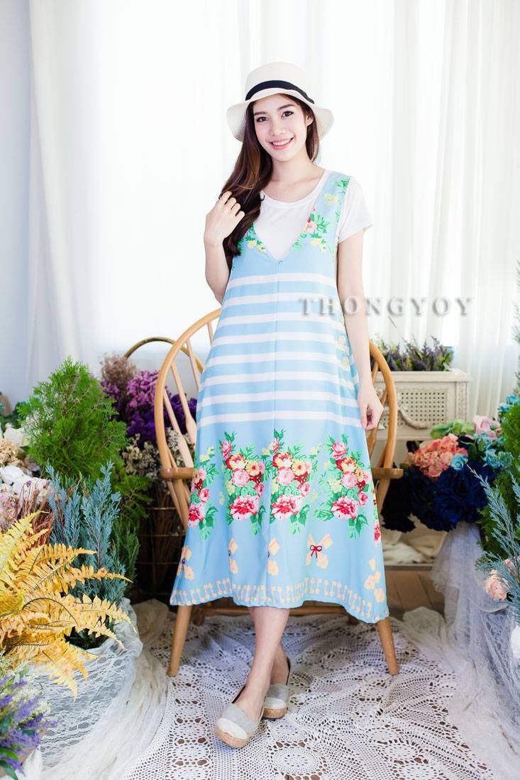 เอี๊ยมกระโปรงแฟชั่น ใส่คลุมท้องได้ สีฟ้า